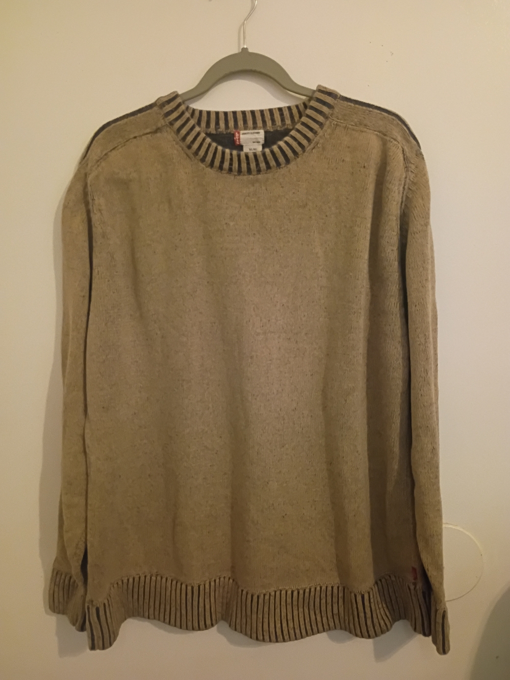 Levi's Tan Crewneck Sweater with Striped Trim Sz XL
